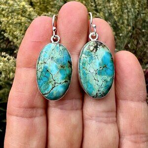 Sundance $208 NEW 1.5” Blue Kingman Turquoise Sterling Silver Handmade Earrings